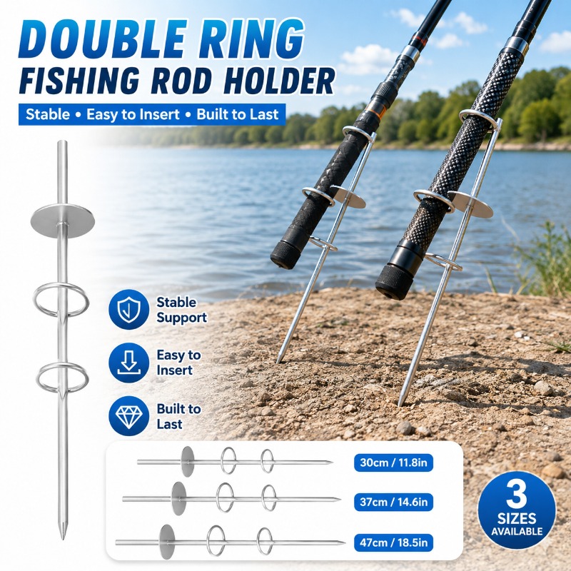 Fishing Rod Casting - Doppelring-Angelrutenhalter mit Erdspieß, Robuster Metall-Angelrutenständer für