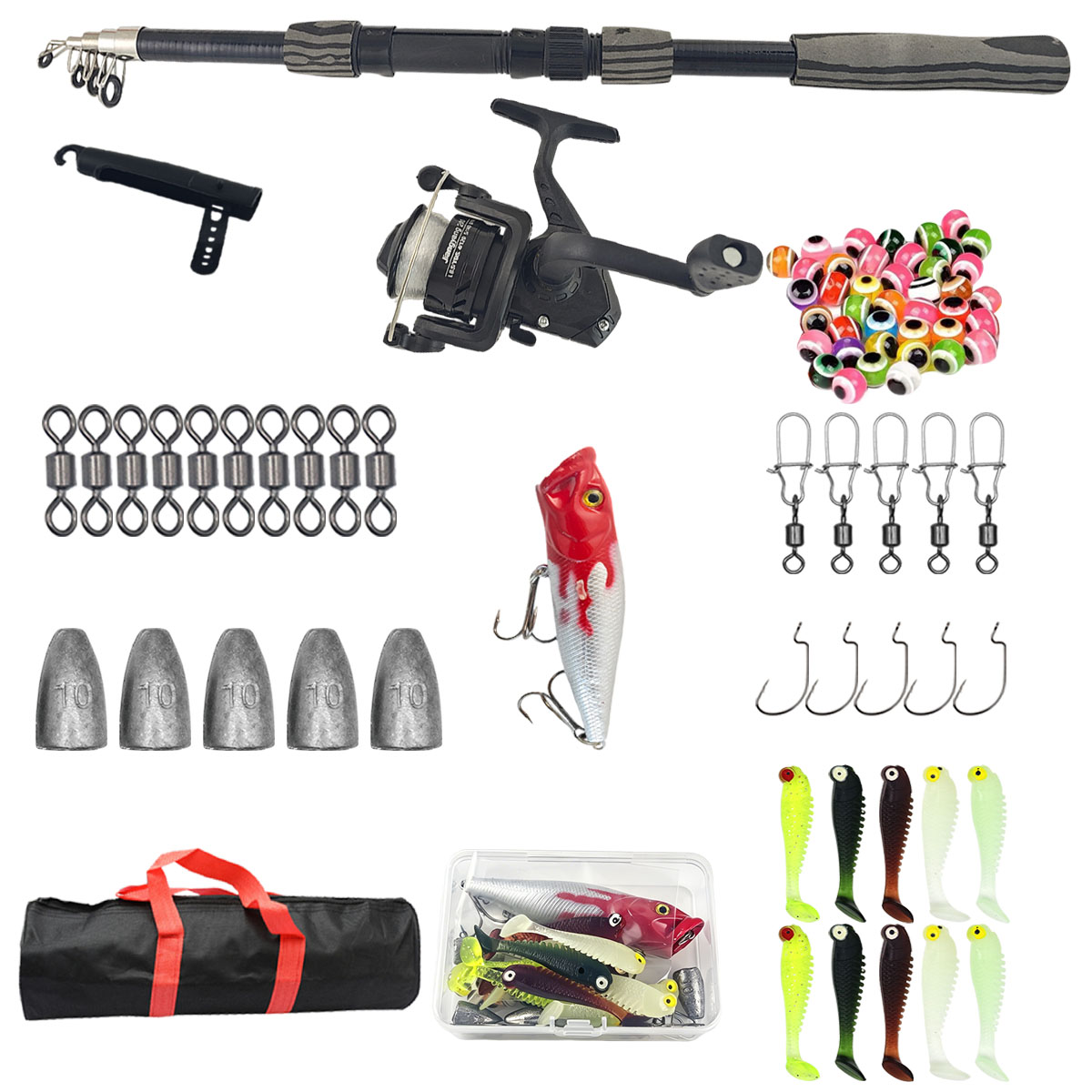 Fishing Rod Spinning - Tragbares Teleskop-Angelruten-Set 1,8m 3-Schicht-Glasfaser-Spinnrolle-Kombi Reise-Angelset mit